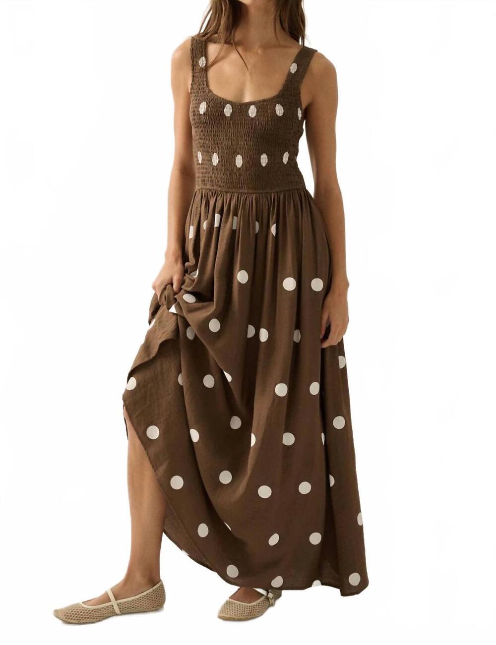 NEW PROMESA pretty woman polka dot smock dress in brown